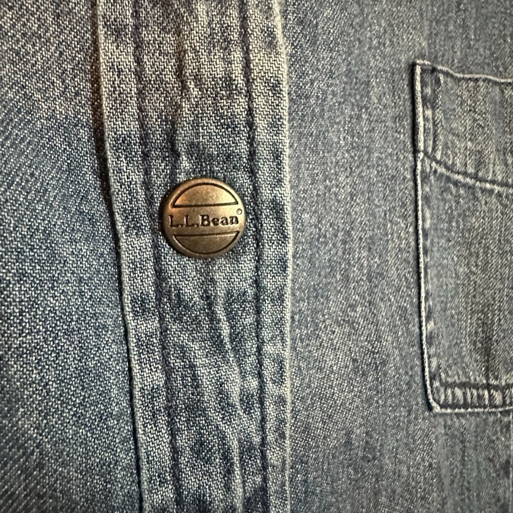 L.L. Bean Denim Shirt Dress Size 16 Blue Snap Button Midi Pockets - Picture 3 of 10